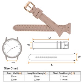 HARFINGTON Genuine Leather Watch Band 20mm Quick Release Elegant Slim Thin Top Grain Replacement Wristband Strap for Ladies/Children Watch & Smartwatch, Pink/Rose Golden Tone