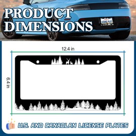 Forest License Plate Frame - 2PCS Cute Deer Aluminum Metal License Plate Holder, Rust-Proof Waterproof Car Decorative Tag Frames for Standard Us 12x6 Inch