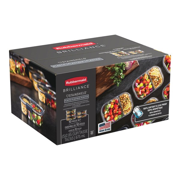 Rubbermaid Brilliance Meal Prep Containers, 2-Compartment Food Storage Containers, 2.85