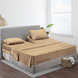 Top Split Flex Sheet Set for Adjustable Bed 32" Split Head Queen Size 1000 TC Soft & Smooth Egyptian Cotton 4 Piece Set fits up to 15 Inch Deep Pocket Taupe