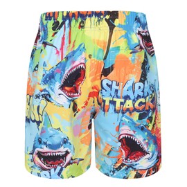Moon Tree Boys Swim Shorts Trunks Kids Quick Dry Beach Boards Shorts Swimsuits 3D Print UPF 50+ Sun Protection Attack Shark Size 6/6X