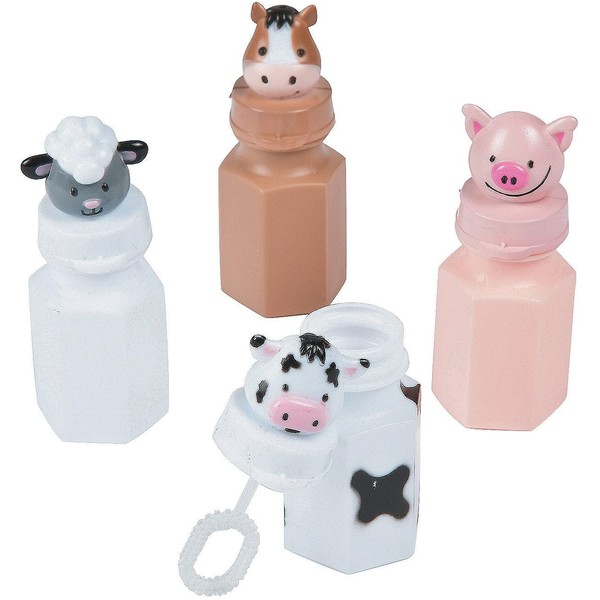 Fun Express Barnyard Bubble Bottles (Set of 12) Farm Animal Designs Include Horse, Sheep, Pig and Cow