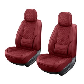 Leather Car Seat Covers Waterproof Front Seat Covers Breathable Seat Protectors Universal Fit for Most Cars SUV Trucks Vehicle (Red, Front Pair)