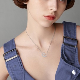 YFN Moon and Star Sun Necklace for Women Sterling Silver 925, Pentagram Luna Necklace Amulet Energy Pendant Jewellery Gift for Women Girls