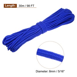 sourcing map 98Ft 1/3 inch (8mm) Polypropylene Rope, Diamond Braided Poly Rope, All-Purpose Utility Rope for Camping Tent, Canoes, Tree Work, Blue