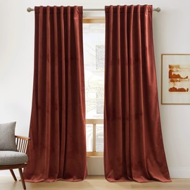 RYB Home Rust Red Velvet Curtains 96 inches Long, Thermal Insulated Panel for Bedroom Room Darkening Window Treatment for Holiday Backdrop Privacy Drapes for Guest Room, W52 x L96, 2 Panels