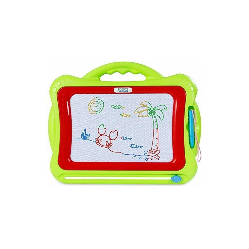 SciencePurchase Green Magnetic Drawing Doodle Board, Tethered Pen Writes in