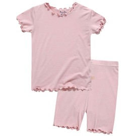 Vaenait Kids Short Sleeve Sleepwear Pajamas 2pcs Set Shirring Greypink L