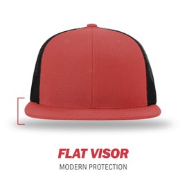 Richardson Unisex 511 Flatbill Trucker Adjustable Snapback Baseball Cap, Red/Black, One Size Fits Most