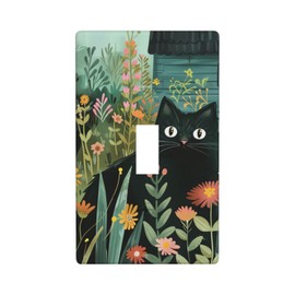 Cute Cat Floral Light Switch Cover Plates Decorative Single Toggle Wall Plate, 1 Gang Lightswitch Cover Bedroom Decor