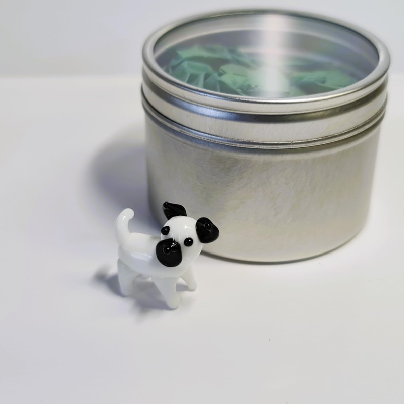 Mini Pug Puppy in a Tin - Cute Little Glass