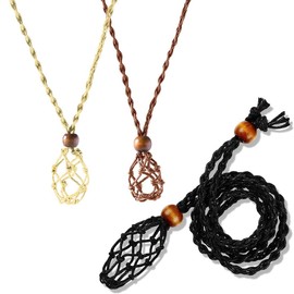 LEEQ 3 Pieces Necklace Cord Empty Stone Holder - Crystal Necklace Holder Pendant Quartz Raw Stone Necklace Cord Adjustable Rope (30-35 mm / 1.18-1.38 Inches)