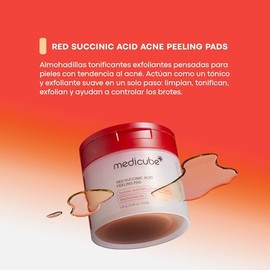 MEDICUBE Red Succinic Acid Peeling Pad, Pads Exfoliantes Faciales Coreanos con Ácido Succínico 0.5, Niacinamida 2 y Pantenol 0.5, para Textura, Poros 
