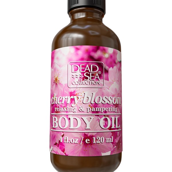 Dead Sea Collection Cherry Blossom Body Oil - Moisturiser for Dry Skin and Moisturising Massage Oil - Nourishing Bath Oil - Increases Skin Elasticity and Provides Anti-Aging Support (120ml)