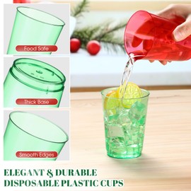 Teenyyou 150 Pcs Plastic Party Cups 10 oz Disposable Wedding Cups Heavy Duty Plastic Cup Fancy Cocktail Cup Drinking Tumblers for Family Gatherings Parties Afternoon Tea Wedding(Red and Green)