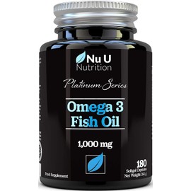 Omega 3 Fish Oil 1000mg Double Strength EPA & DHA Softgel Capsules, 180 (6 Month Supply) Premium Fish Oil Capsules 1000mg, Made in The UK