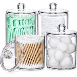 AOZITA 4 Pack Acrylic Qtip Holder Dispenser for Cotton Swabs, Balls, Pads, Floss Picks