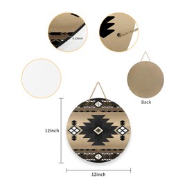 Welcome Sign for Front Door Decor, Southwestern United States Native Totem Geometric Indian Patterns Wood Door Hanger for Outdoor Outside Porch,10 Inch Round Wooden Wreath Indoor Wall Hanging