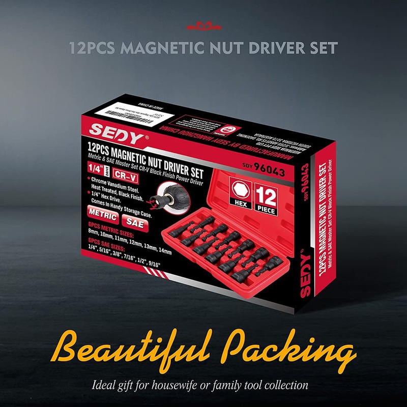 12-Piece Magnetic Nut Driver Set - Premium Impact Power Hex