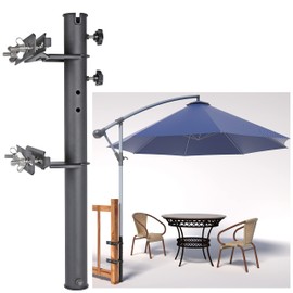 Deck Man Patio Table/Offset Umbrella Railing Holder, Stainless Steel Outdoor Umbrella Mount/Bracket for Deck Railing, Adjustable Base Width (Tube ID: 2.05")
