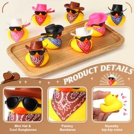 24 Sets de Patos Pequeños de Goma de Vaquero Mini Patitos Amarillos Juguete de Fiesta de Baño de Bañera con Sombrero de Vaquero Pañuelos de Cachemira Gafas de Sol, Estilo Lindo (Estilo Lindo)