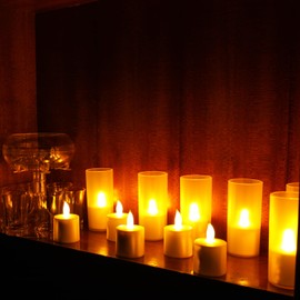 Esup Rechargeable Candles with Remote Control Rechargeable Tea Lights Tealights 12pcs/Set with White Base, Decoration Parties, Weddings, Bar