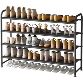 SORCEDAS Water Proof Shoe Rack 2 Tier 3 Tier 4 Tier Smooth Long Storage Organizer Metal Shoe Shelf for Closet Cabinet Entryway Grey Black Bronze Christmas 2024 Ornament - Size+Color: 4 Tier-Black