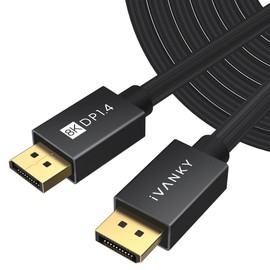 IVANKY DisplayPort Cable 1.4, 8K DP Cable 25ft [8K@60Hz, 4K@144Hz, 1080P@240Hz], Support HBR3, 32.4Gbps, HDCP 2.2, HDR, Compatible for Gaming Monitor, TV, PC, Laptop and More, Black-25ft