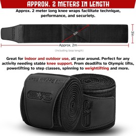 EVO Fitness Knee Wraps for Weightlifting 80" Knee Support Knee Sleeves Weight Lifting Women Men for Squats Bandage Leg Press Deadlifts Knee Straps Gym Knee Sleeves Elasticated Powerlifting (Black)