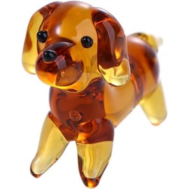 Yellow Handmade Mini Puppy Hand Blown Glass Ornaments Miniature Dog Figurine Desktop Decoration Crystal Cute Dog Figurines Collection Cut Glass Ornament Creative Decor Collectibles