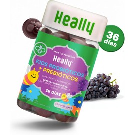 Gomitas Probióticos Niños Inulina y Lactobacillus HEALLY KIDS 72 Gomitas, Probióticos y Prebióticos, Bienestar Digestivo Diario, Sin Gluten, Sabor Uva