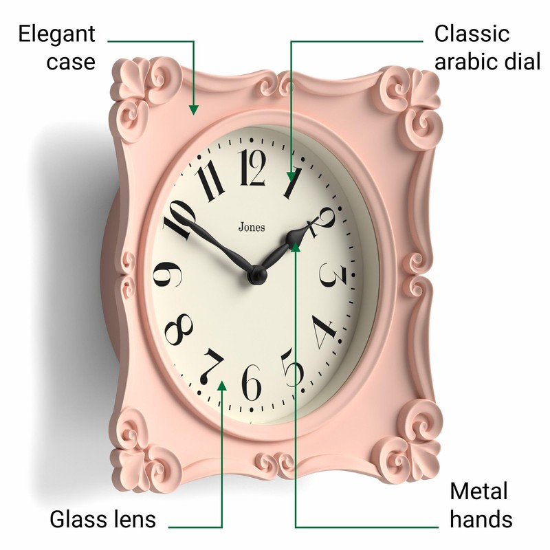 JONES CLOCKS® Rialto Wall Clock | Scroll Vintage Square Clock