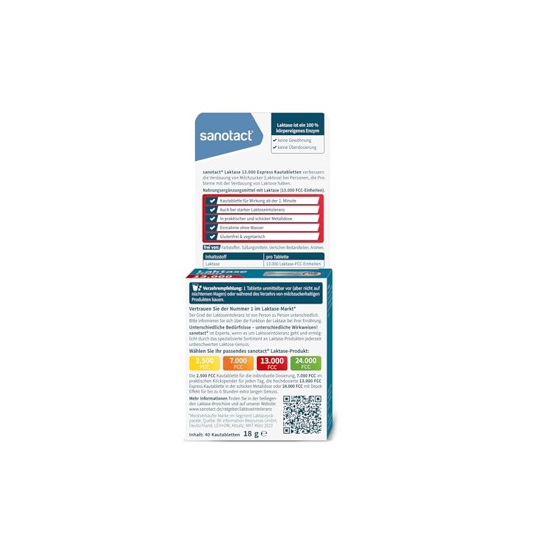sanotact Lactase 13,000 Express (6 x 40 lactase tablets), lactose