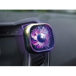 Auto-rotating air cooling fan for automobiles, fan rotation speed adjustable in 3 levels, colorful LED lights, USB power supply (Dark gray)