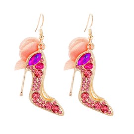QDDollarsFun Pink Cubic Zirconia Dangle Earrings, Zinc, Boho Lace Flower High Heel Shoe Dangle Earrings for Women