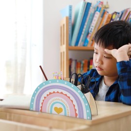 Children's Pen Organiser Wooden Rainbow Desk Organiser, Pen Holder Kids Rainbow, Rainbow Organiser, Desk Organiser Rainbow, Rainbow Pen Holder Pen Holder (A)