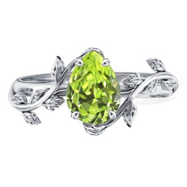 Wasee August Birthstone Ring 925 Sterling Silver Peridot Ring Pear Shaped Leaf Promise Ring for Her Birthday Anniversary Mother's Day Jewelry Gifts for Women,Ring Size 7