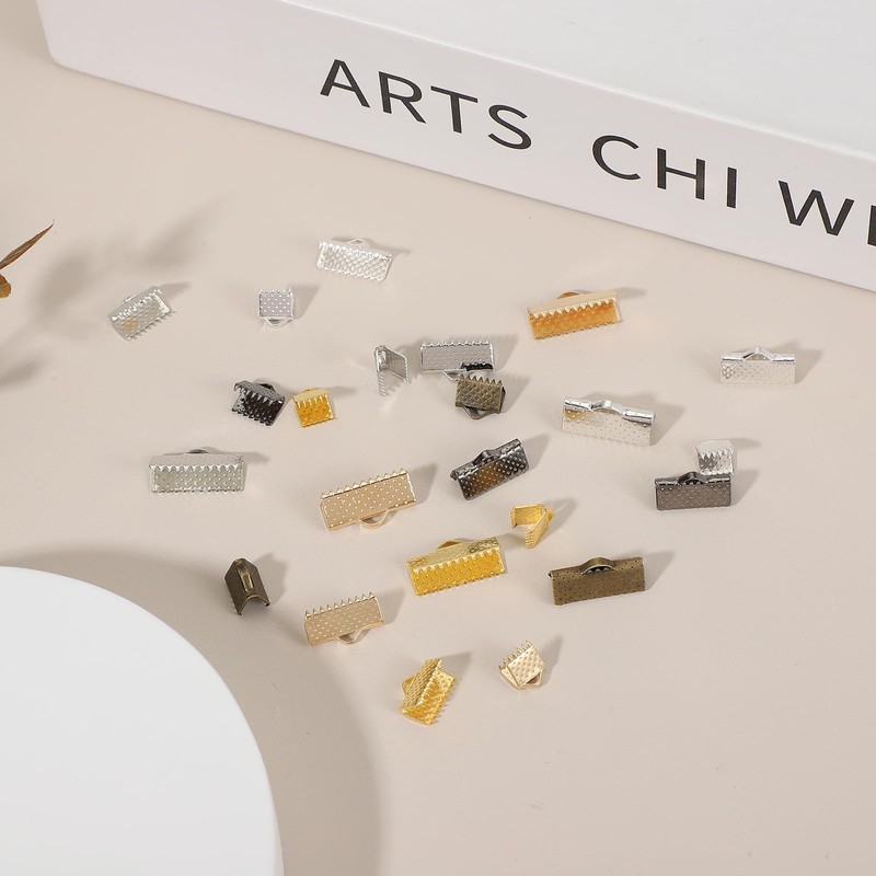 sourcing map 200Pcs Ribbon Ends, 16mm Ribbon Crimp Clamp End