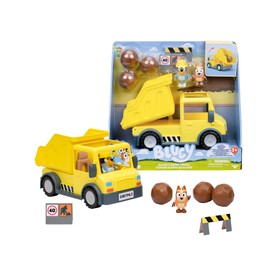 Bluey Dump Truck, Müllwagen, inkl. Figur, inkl. Aufkleber, 2 Warnmeldungen und 3 Plastikfelsen für Ihr Abenteuer, Berühmte (BLY96000)