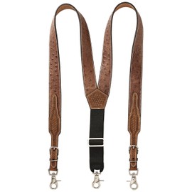 Nocona Belt Co. Men's Ostrich Print Leather Suspender, tan, X-Large