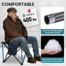 FUNDANGO Oversized Camping Stool, 18.1 Inch Outdoor Foot Rest 400 Lbs Heavy Duty Padded Collapsible Camping Chair Portable Lawn Foldable Footrest for Gardening Fishing Hiking BBQ with Carry Bag (Blue)