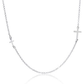 WANDA PLATA Women's Cross Necklace, 925 Silver, Christian Gifts, Cross Necklace Jesus Cross Chain 39 + 5 cm Variable Length with Pendant Cross Side Horizontal, Sterling Silver