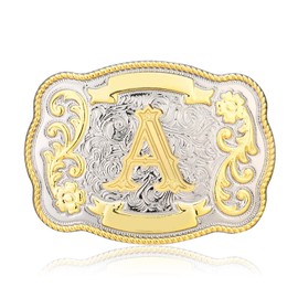 HUABOLA CALYN Vintage Belt Buckle Men Western Cowboy Rodeo Initial Letter ABCDMRJ to Z Golden Belt Buckles for Women (A)