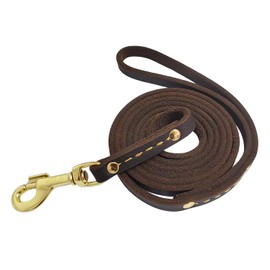 Leather Dog Leash 6 ft x 5/8 inch Heavy Duty Genuine Leather Dog Training Leash Soft and Strong Leather Leash for Small and Medium Dogs Brown
