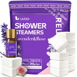 Shower Steamers Aromatherapy 14 Pack- Lavender & Rose Shower Bombs and 5ml Natural Lavender Essential Oils, Spa Self Care Gifts for Mom Wife, Christmas gifts for Women Men, Cadeau Pour Femme
