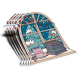 (5Pcs) Merry Bookmas Matte Sticker Reading Lover Nerd Book Addict Bookish Decal Christmas Waterproof Vinyl Stickers Adult for Laptop Kindle Tumbler Water Bottle Mug Phone Notebook - Size 3”x2.3”