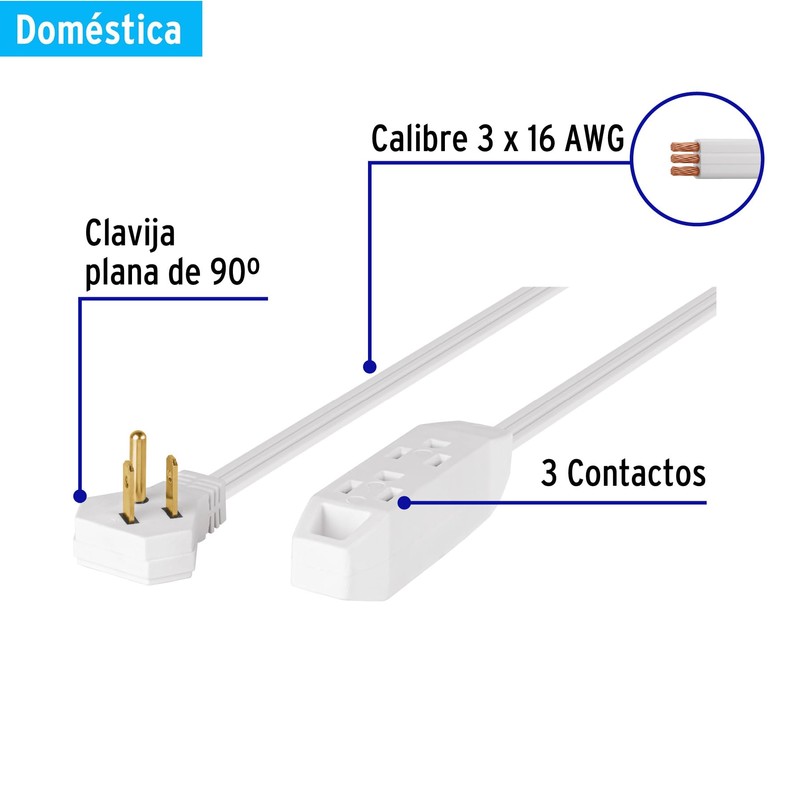 Volteck EDA-5B, Extensión doméstica aterrizada 5 m blanca con clavija