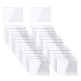 MECCANIXITY Self-Adhesive Card Pockets 2.1"x1.7" Clear Self Adhesive Pocket Label Holders Plastic Card Sleeves with Top Open for Library Storage Bins Loading, Pack of 50
