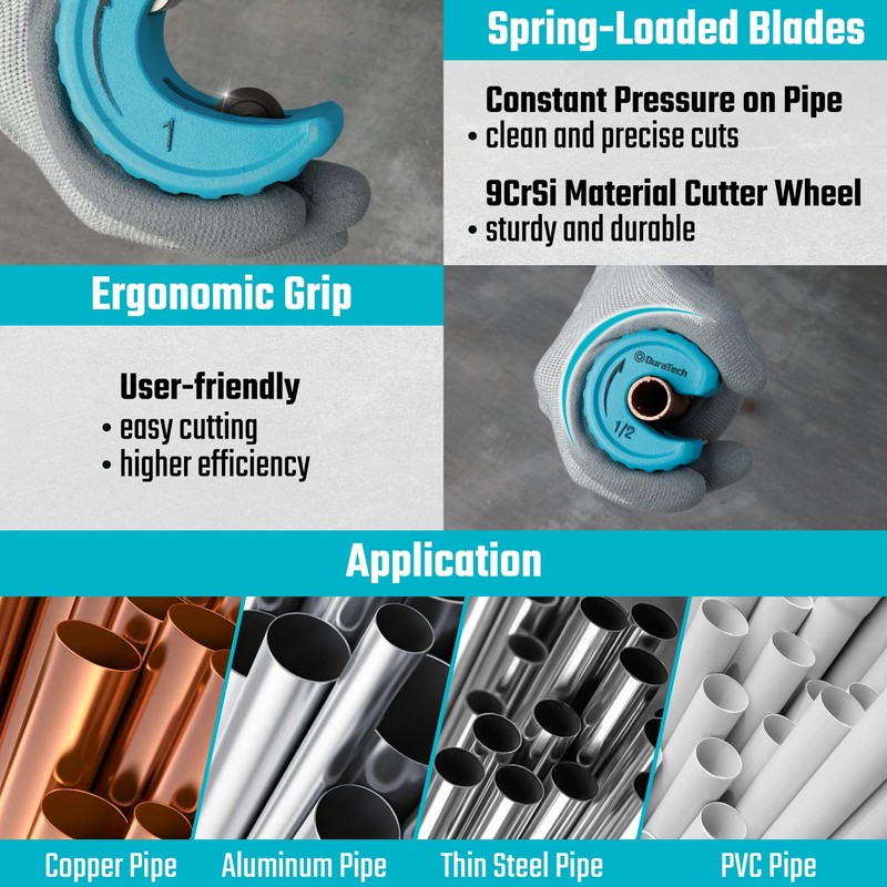 DURATECH 4-Piece Copper Tubing Cutter Set, Pipe Cutter Tool, Includes