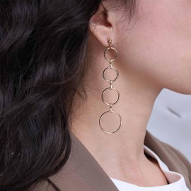 Yienate Gold Circle Earrings Boho Round Circle Hoop Dangle Drop Earrings Statement Long Chain Circle Link Dangle Earrings Interlocking Circle Rings Drop Earrings Jewelry for Women and Girls
